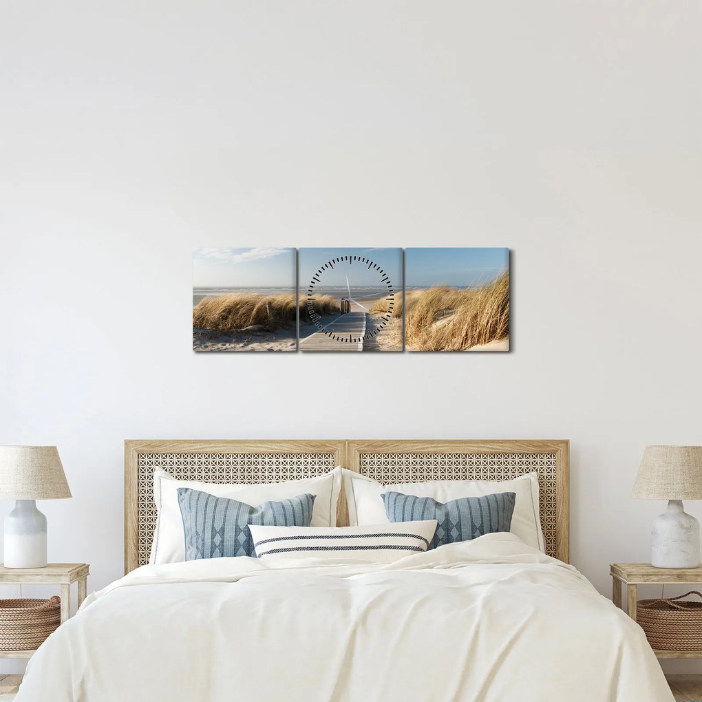 Tablou - Plaja cu nisip de pe insula Langeoog, Germania (cu ceas) (90x30 cm)