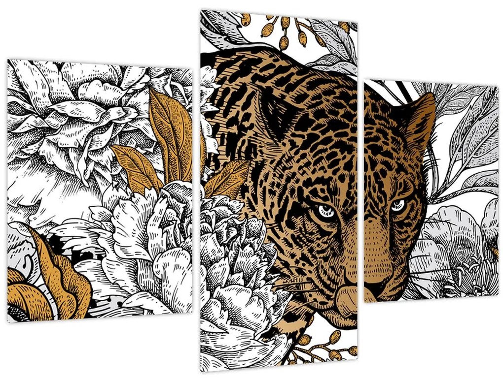 Tablou - Leopard între flori (90x60 cm)