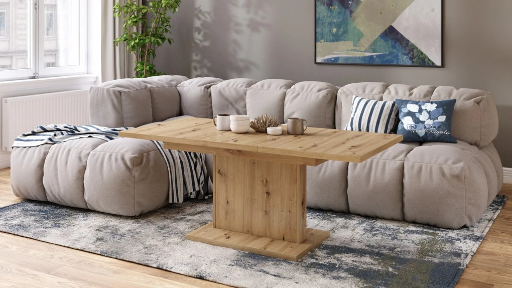 Mazzoni ASTON MINI Stejar Artisan - MĂSUȚĂ DE CAFEA MODERNĂ EXTENSIBILĂ REGLABILĂ PE ÎNĂLȚIME MASĂ TRANSFORMABILĂ