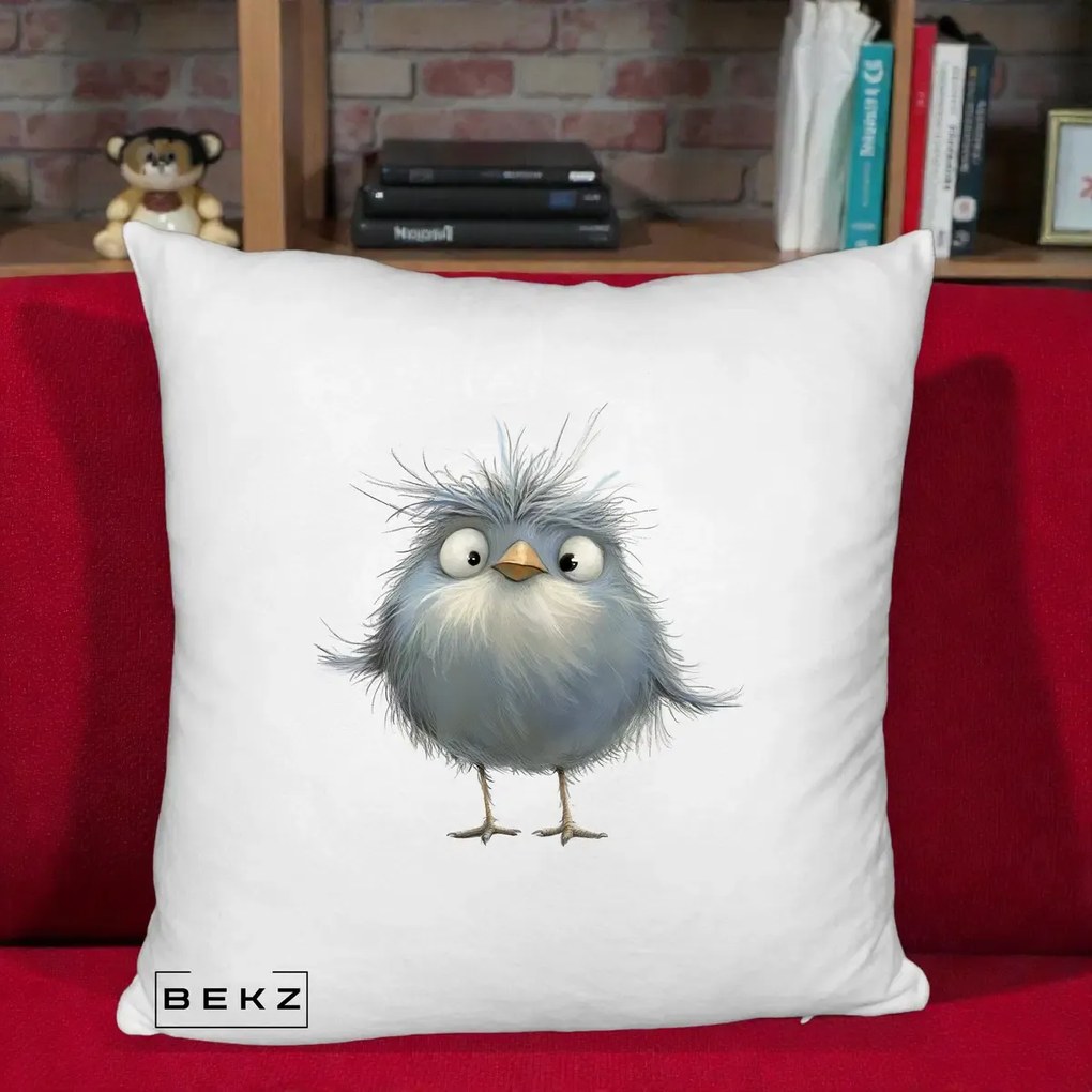 Perna Decorativa Pui Gri Pufos Zbarlit, 40x40 cm, Alb Pufos, Husa Detasabila, Perna Inclusa, BEKZ®