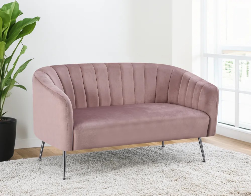 Canapea de design cu 2 locuri, ţesătură Velvet roz/crom-argintiu, BAGY