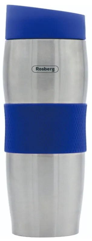Cana termos Rosberg R52011C, 380 ml, Pereti dublu, Ergonomic, Otel inoxidabil, Albastru/Argintiu
