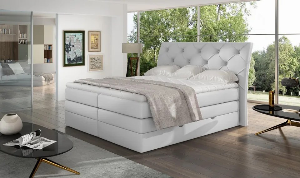 Pat tapitat boxspring, cu spatiu pentru depozitare, 140 x200, Mirabel 142, Eltap (Culoare: Alb / Soft 17)