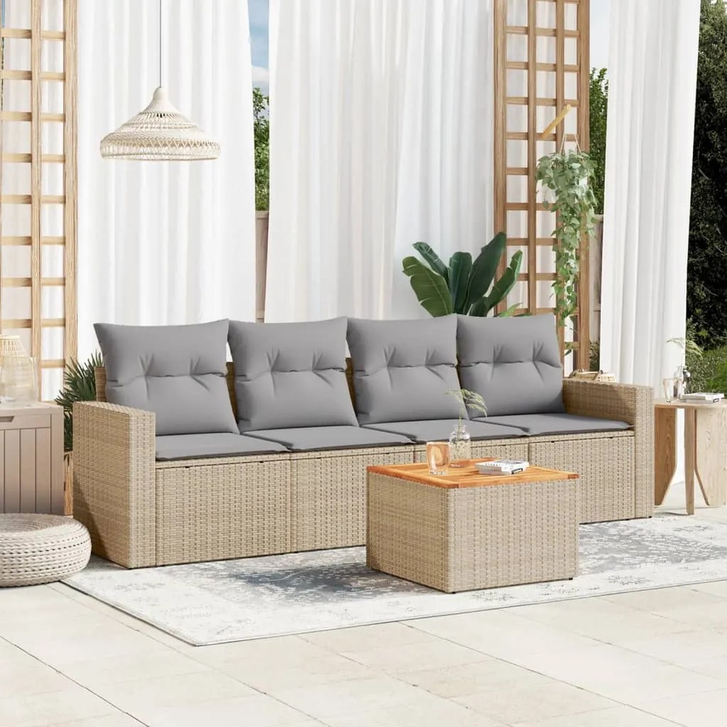 vidaXL Set canapele de grădină, 5 piese, cu perne, bej, poliratan
