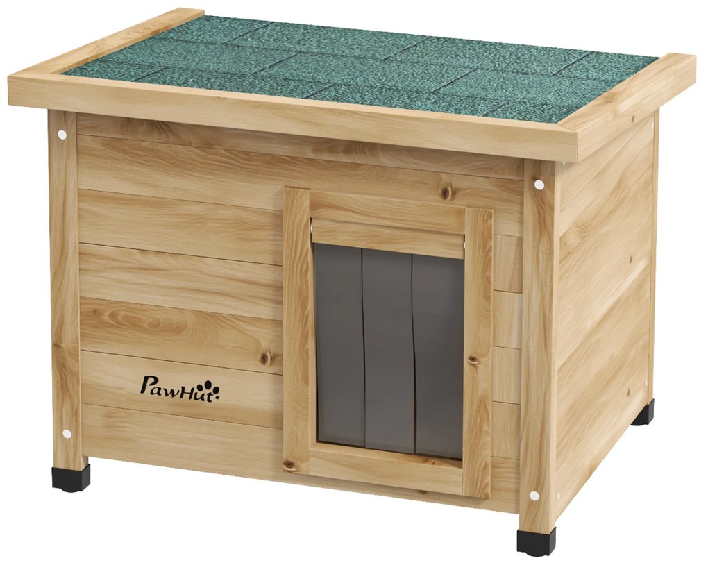 PawHut Casa pentru pisici adăpost exterior din lemn ridicată, cu acoperiș asfalt, fereastră, 57 x 45 x 43 cm galben | Aosom Romania