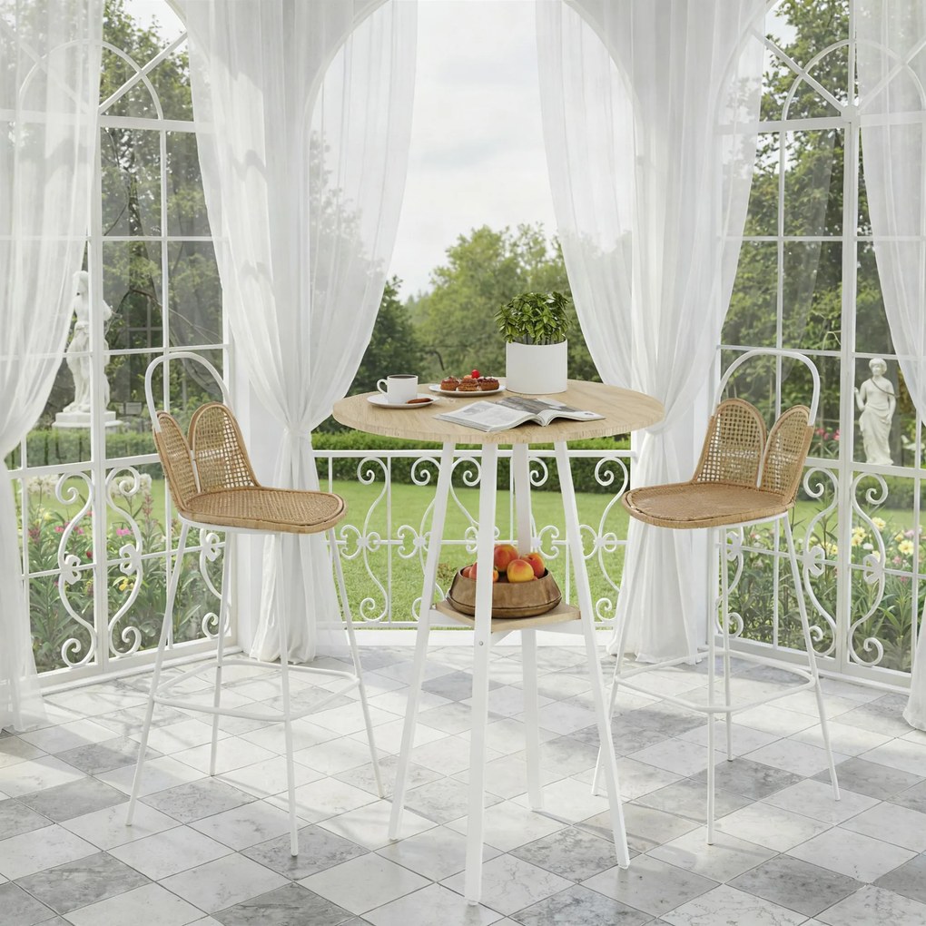 HOMCOM Masă Înaltă Rotundă cu Raft, Masă Modernă pentru Bucătărie sau Dining, PAL, Metal, Lemn Natural și Alb | Aosom Romania