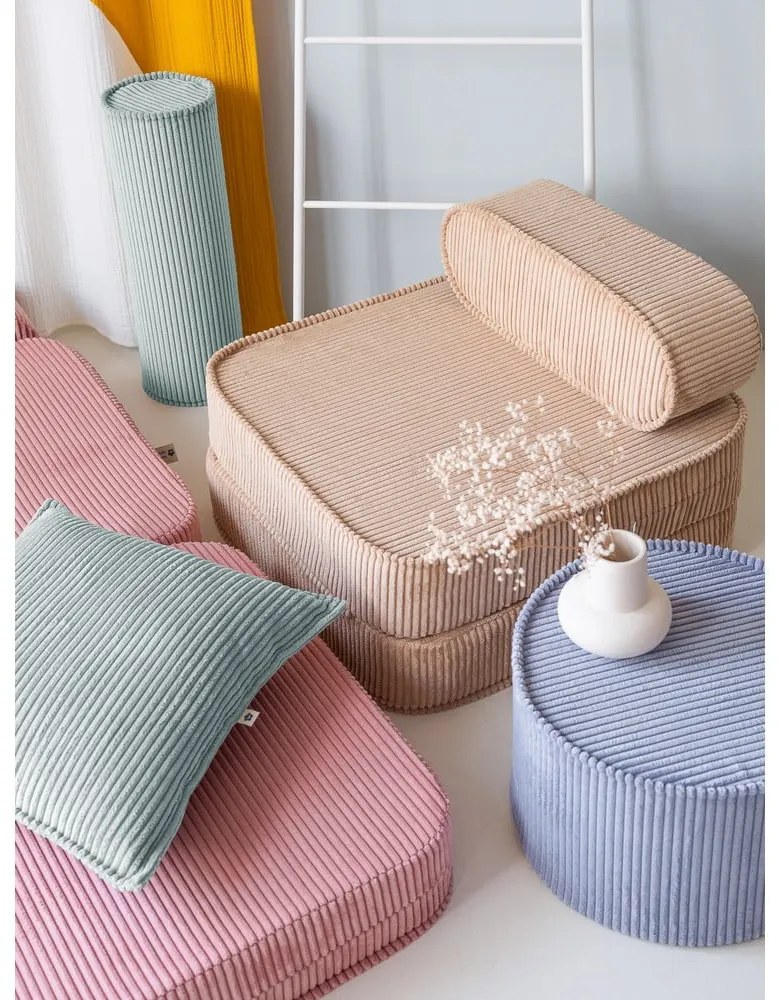 Fotoliu de copii maro deschis cu tapițerie din catifea reiată Flip – Wigiwama