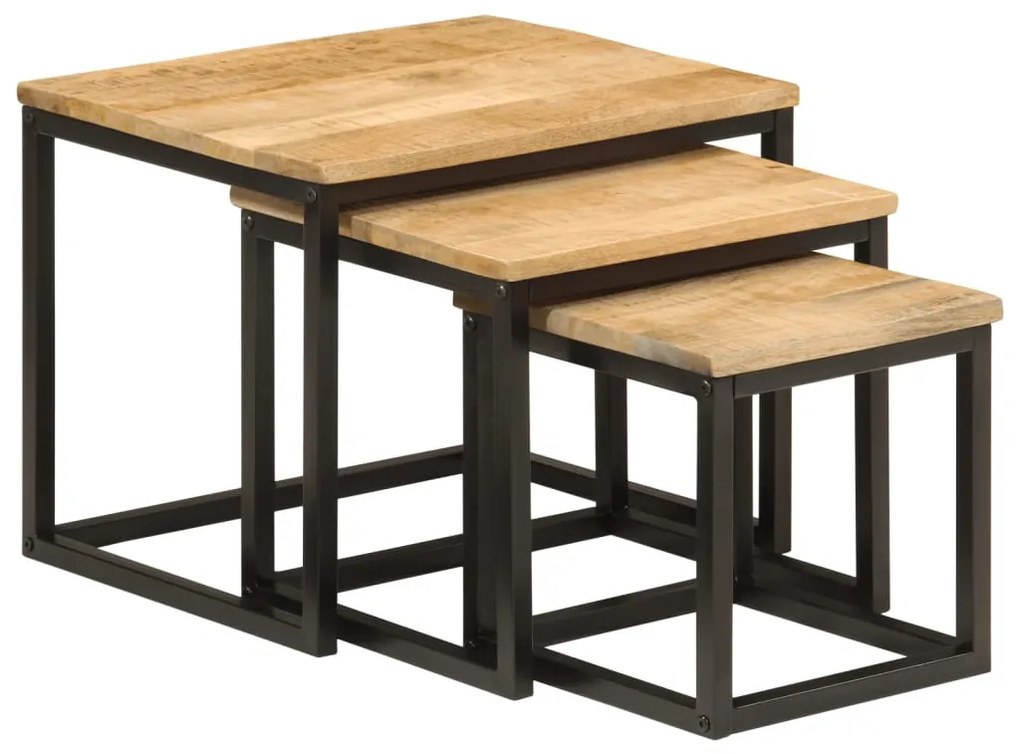 vidaXL Măsuțe de cafea suprapuse, 3 buc., lemn masiv de mango/fier