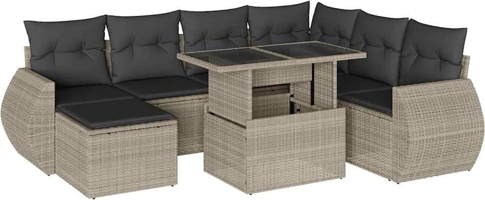 vidaXL Set mobilier de grădină cu perne, 8 piese gri deschis poliratan