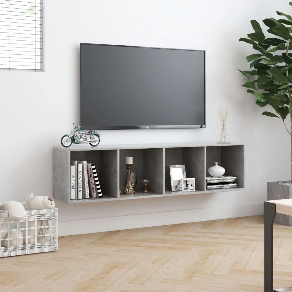 Biblioteca Comoda TV, gri beton, 143x30x36 cm 1, Gri beton