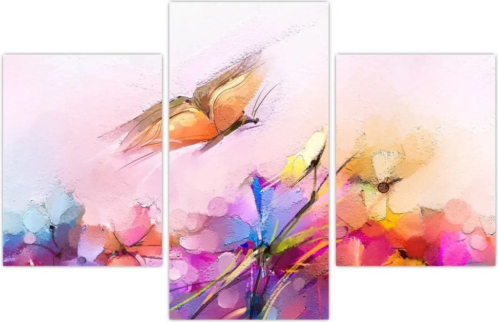 Tablou - Fluture asupra florilor, abstracție (90x60 cm)