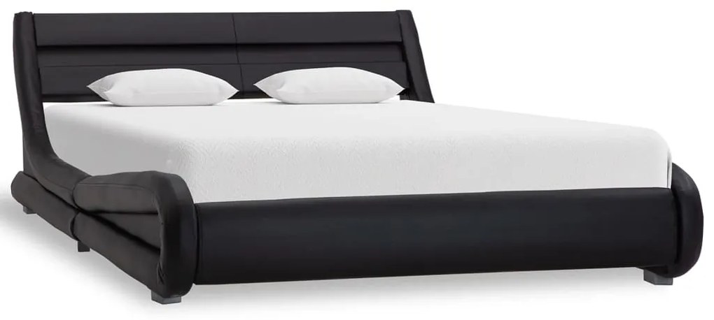 285729 vidaXL Cadru de pat cu LED, negru, 140 x 200 cm, piele ecologică