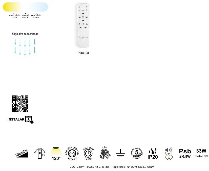Lustra LED cu Ventilator si telecomanda Mini TIBET alb MA-7804