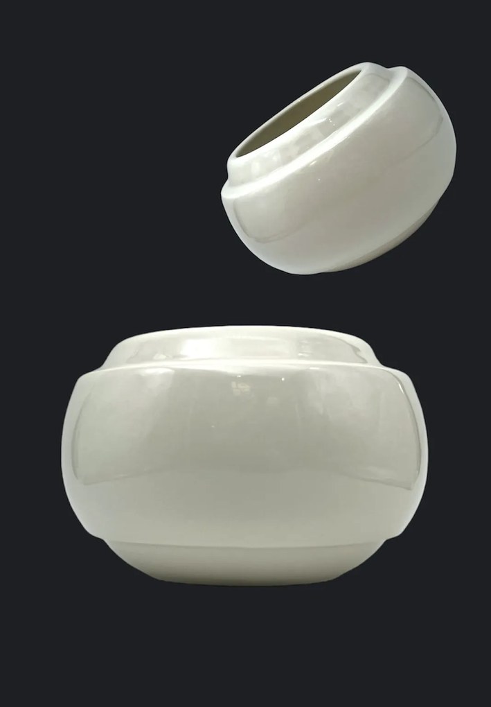 Vaza   Ghiveci Alb-Olive (20cm diametru, 14cm inaltime)