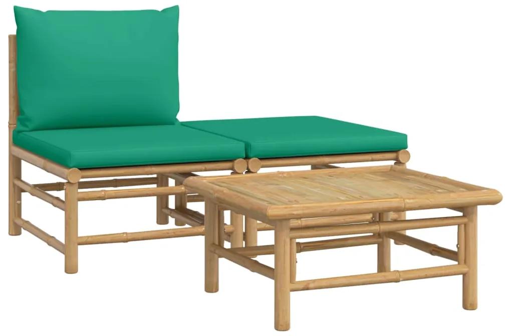 362290 vidaXL Set mobilier de grădină cu perne verzi, 3 piese, bambus