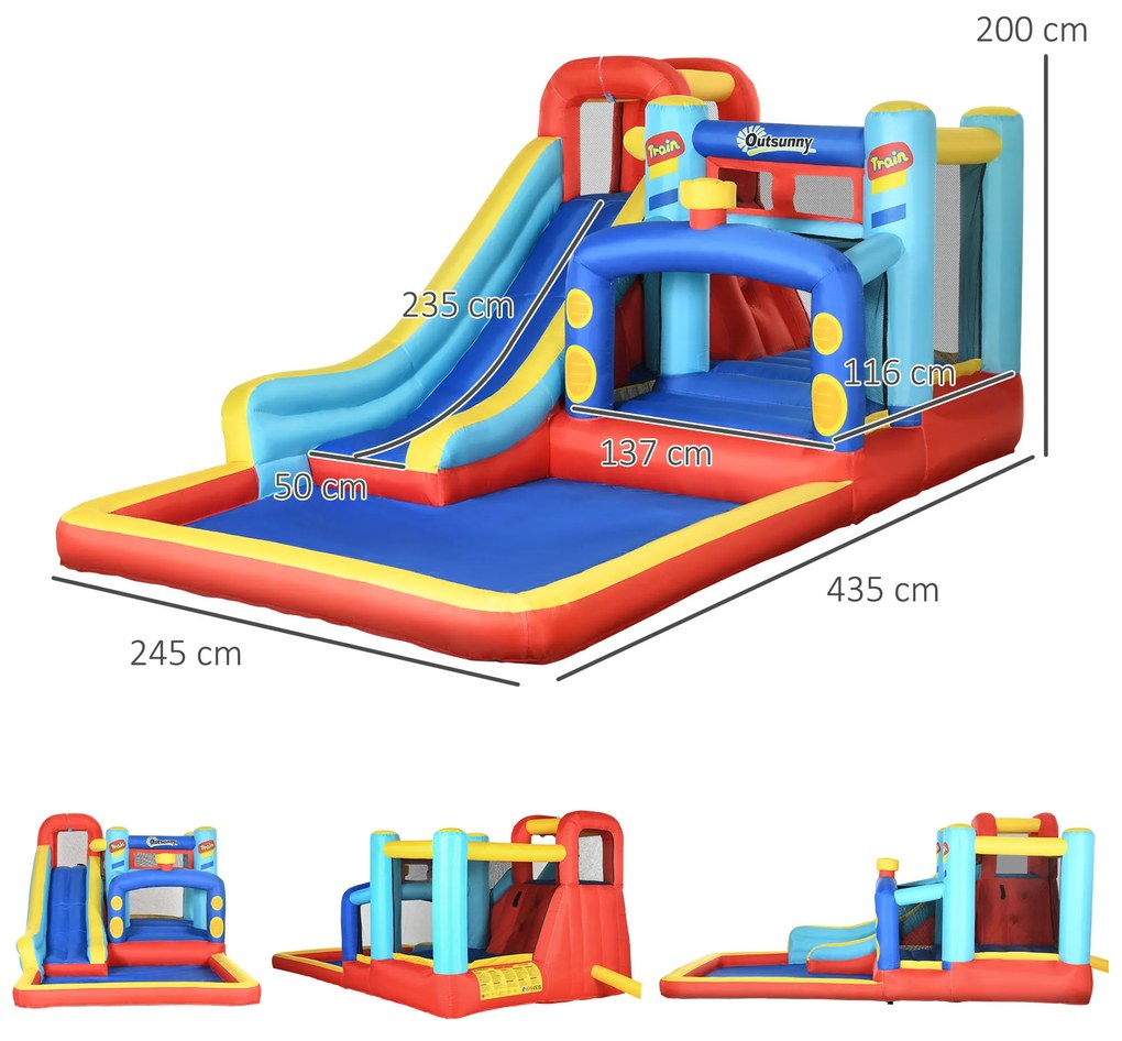 Castel Gonflabil pentru Copii Outsunny 4 in 1,4.35x2.45x2m,Albastru, Rosu, Galben| Aosom RO