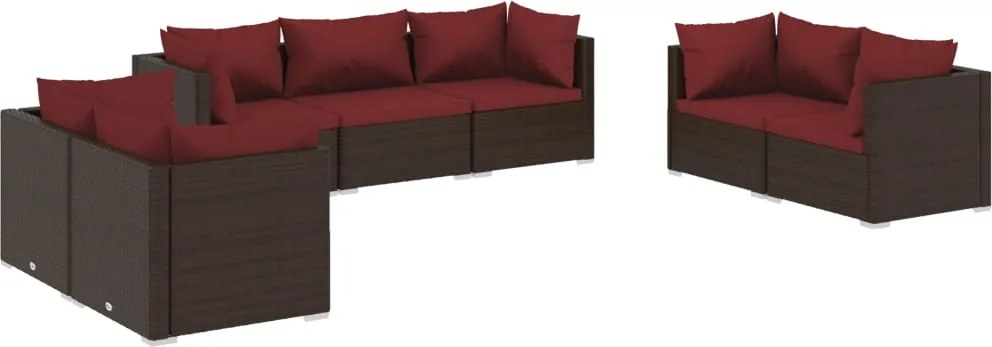 vidaXL Set mobilier de grădină cu perne, 7 piese, maro, poliratan
