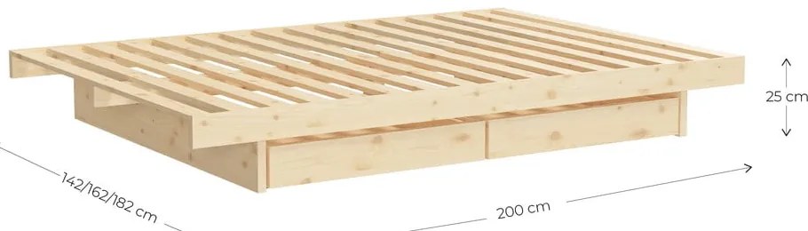 Pat matrimonial în culoare naturală din lemn masiv de pin 140x200 cm Kanso – Karup Design