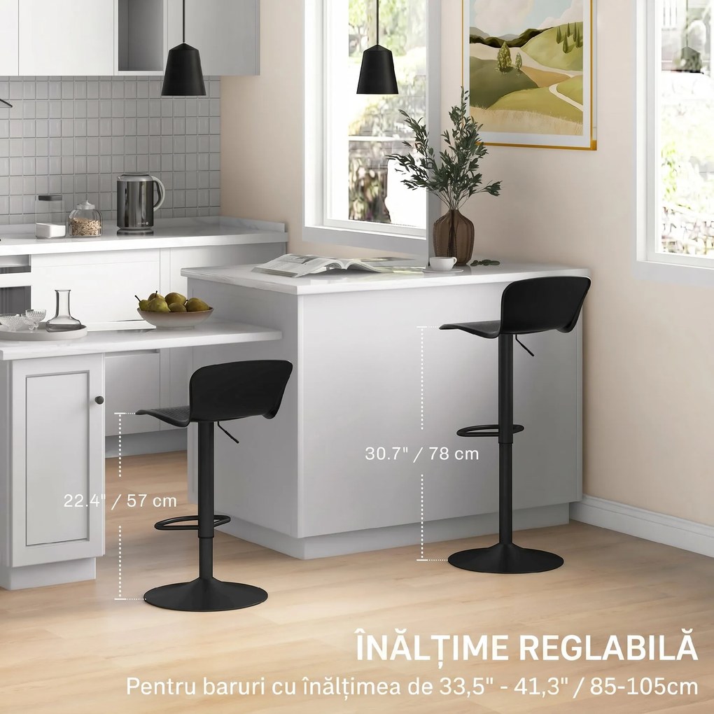HOMCOM Set 2 Scaune de Bar cu Spătar Ergonomic, 38,5x40x76,5-97,5 cm, Alb | Aosom Romania