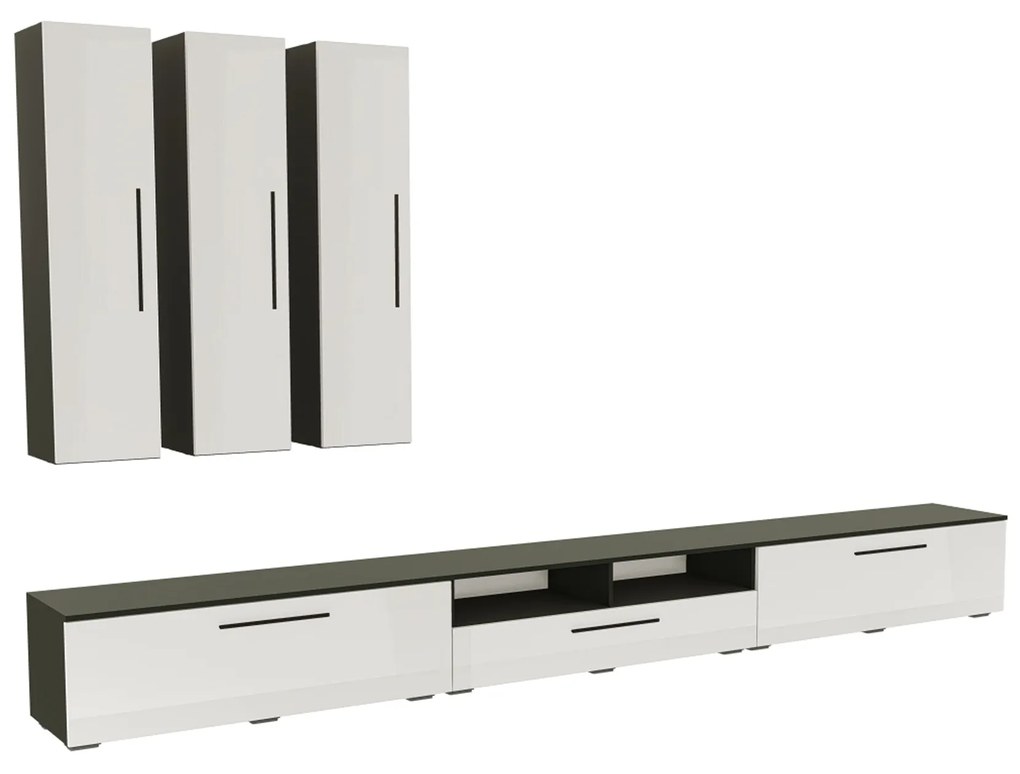 Living haaus Haga V7, Alb Lucios/Negru, MDF, L 360 cm