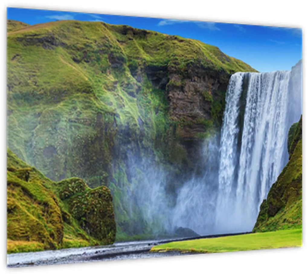 Tablou pe sticlă - Cascada Seljalandsfoss (70x50 cm)