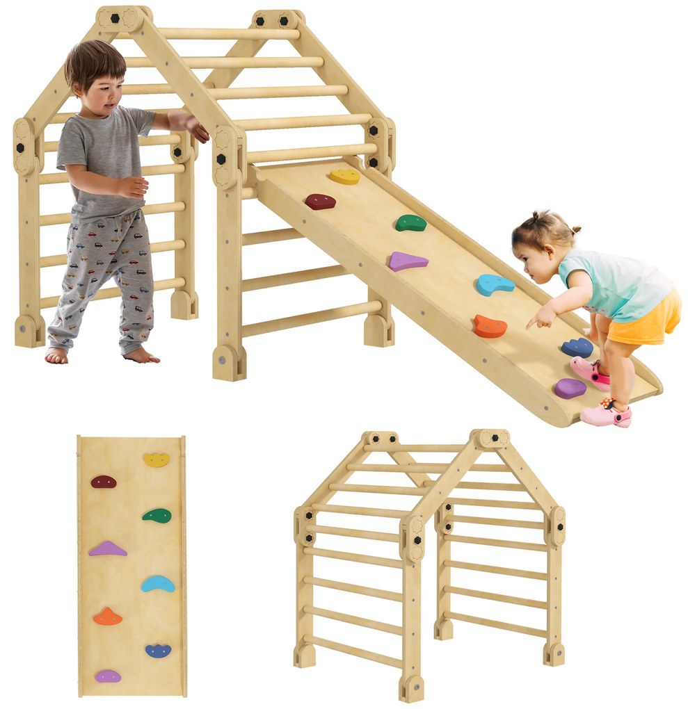 AIYAPLAY 3 în 1 Echelle d'escalade cu tobogan rampă, jucărie de cățărare pliabilă pentru copii 18-48 luni încărcare 50 Kg | Aosom Romania