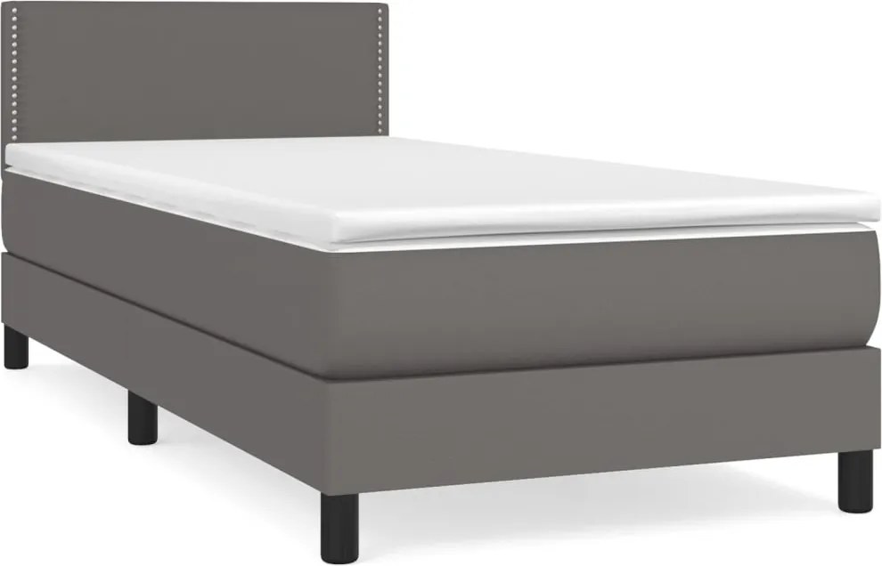 vidaXL Pat box spring cu saltea, gri, 100x200 cm, piele ecologică