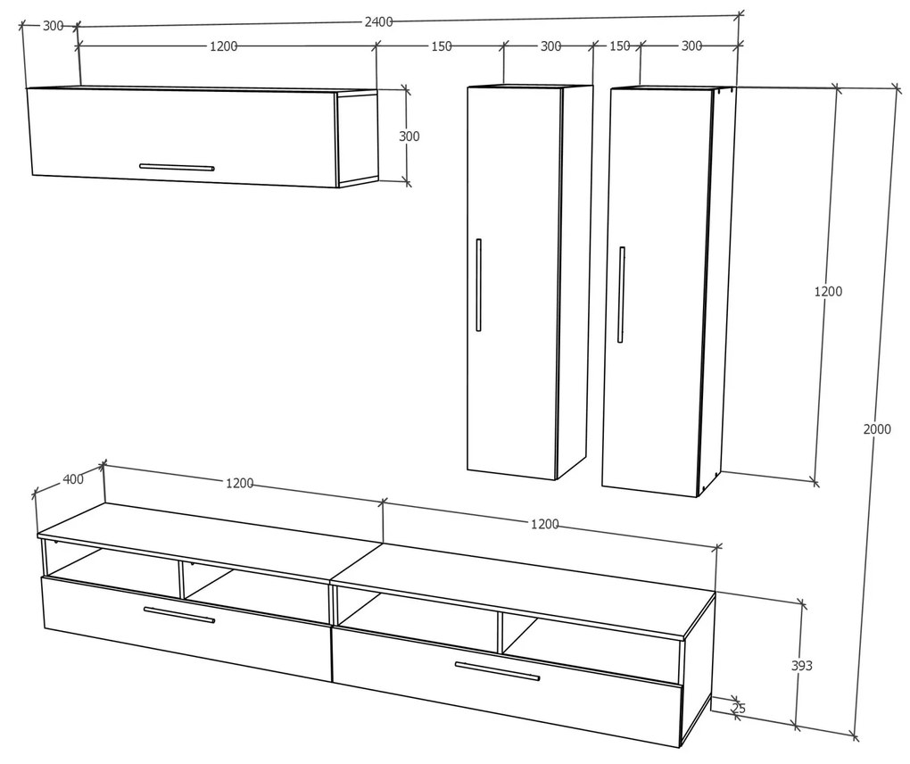 Living haaus Haga V10, Antracit/Stejar Wotan, L 240 cm