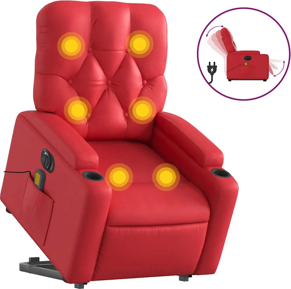 vidaXL Fotoliu electric masaj rabatabil cu ridicare, roșu
