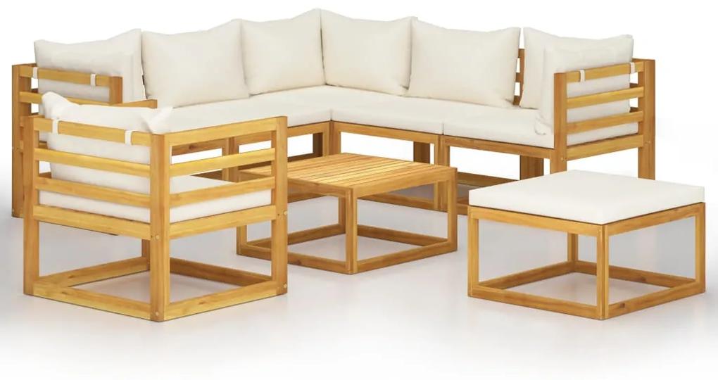 3057645 vidaXL Set mobilier de grădină, 8 piese, perne crem, lemn masiv acacia