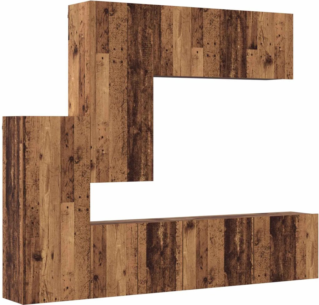 vidaXL Unitate TV de Perete Pe perete 5 pcs Lemn Vechi Lemn compozit