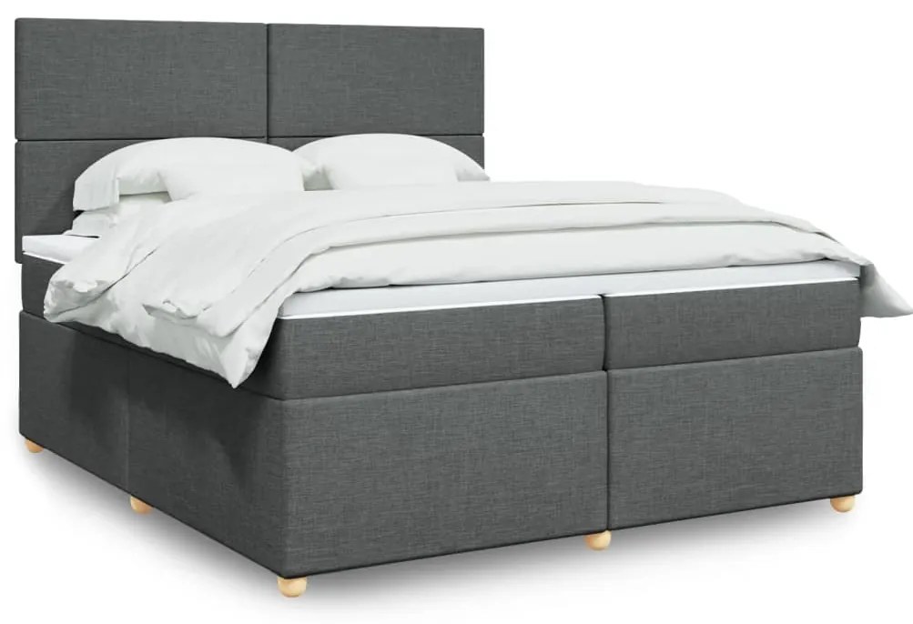 vidaXL Pat box spring cu saltea, gri închis, 200x200 cm, textil