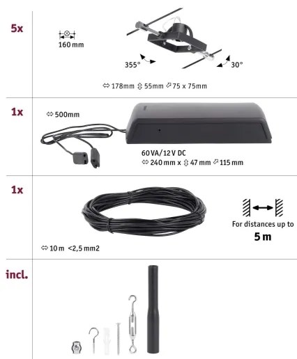Paulmann 94434 - Set 5x GU5,3/10W spot MAC 230V negru