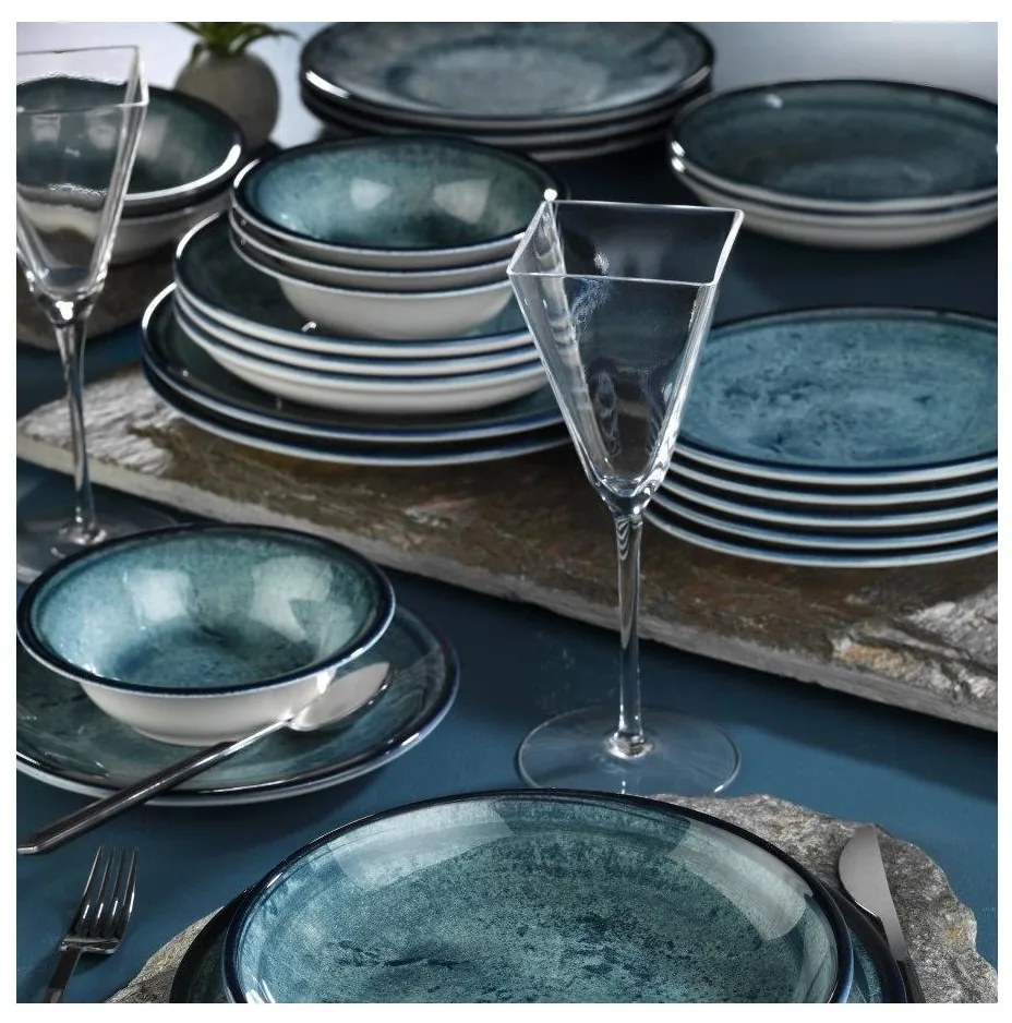 Set de veselă, 18 piese, din porțelan, albastru