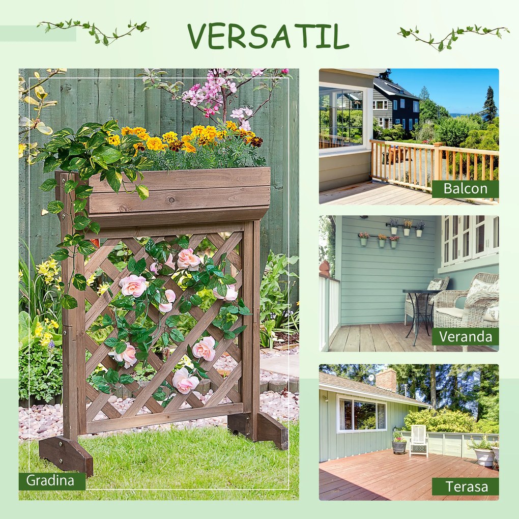 Outsunny Ghiveci Vertical cu Grilă pentru Plante Cățărătoare 68x30x85.5 cm Maro pentru Grădină | Aosom Romania