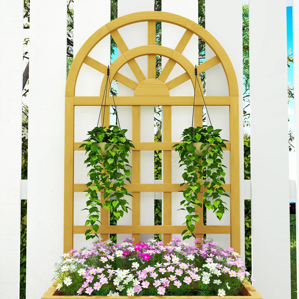 Outsunny Jardinieră cu spalier din lemn cu drenaj pentru cultivare legume, flori, ierburi aromatice 60x30x120 cm natural | Aosom Romania