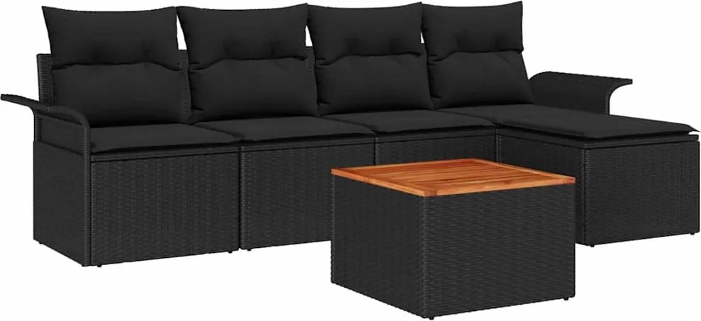 vidaXL Set de canapele pentru grădină cu pernă 6 pcs Negru poliratan