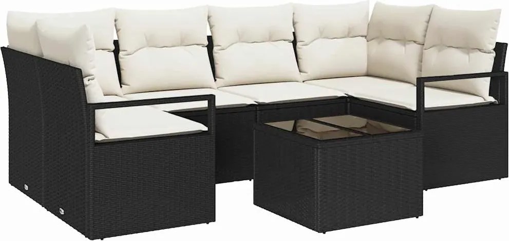 vidaXL Set de canapea 7 pcs Negru și Crem poliratan