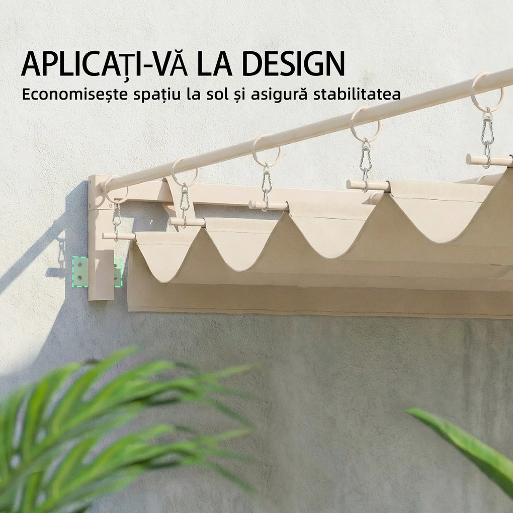 Outsunny Pergolă Gazebo 3x3 m cu Acoperiș Retractabil, Orificii de Drenaj, Pergolă de Grădină din Poliester și Oțel, pentru Patio, Terasă, Exterior, UV30+, Bej | Aosom Romania