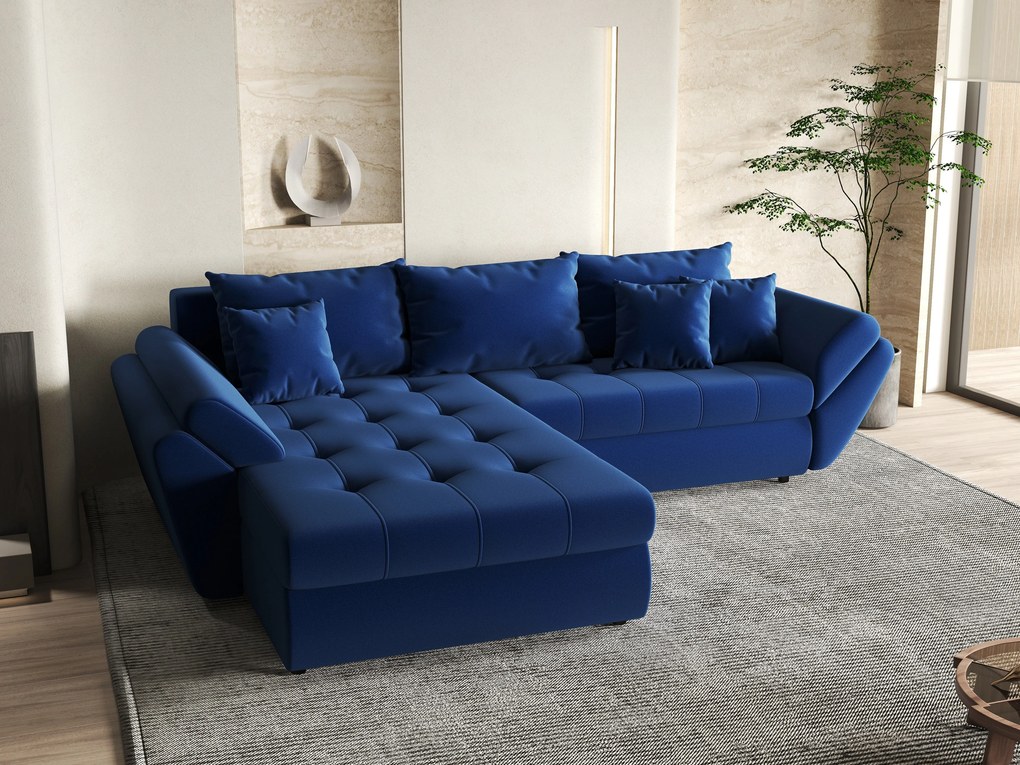Colțar extensibil dumonde cu ladă de depozitare si sezut confortabil din spuma high-density, Loana Royal Blue 270x185 cm
