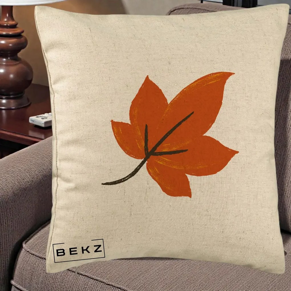 Perna Decorativa Frunza de Toamna Portocalie, 40x40 cm, Bej, Husa Detasabila, Perna Inclusa, BEKZ®