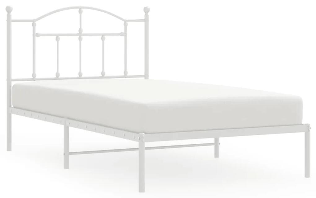 353482 vidaXL Cadru de pat metalic cu tăblie, alb, 100x190 cm