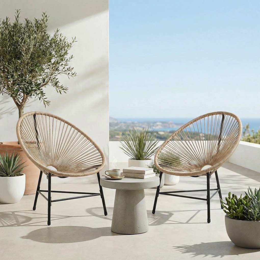 Outsunny Set de 2 Scaune Acapulco din Ratan, Structură din Oțel, pentru Balcon și Verandă | Aosom Romania