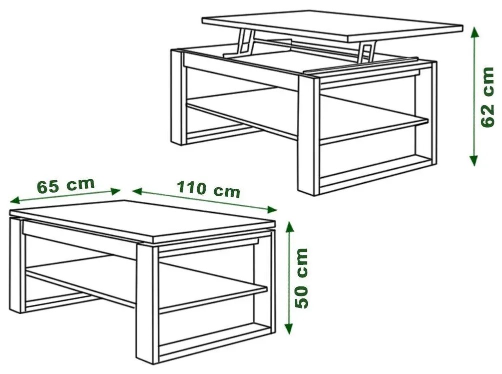 Masuta de cafea extensibila in decor stejar artisan PORTI 100x65 cm