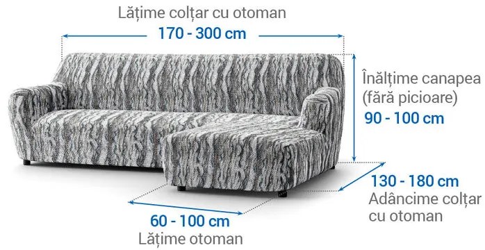Huse bielastice OCEANO NOU gri-albăstrui canapea cu otoman dreapta (l. 170 - 300 cm)