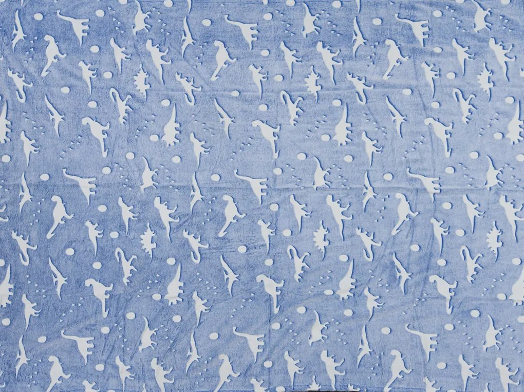 Patura fosforescenta microflanel DINO BLUE 150x200 cm albastru