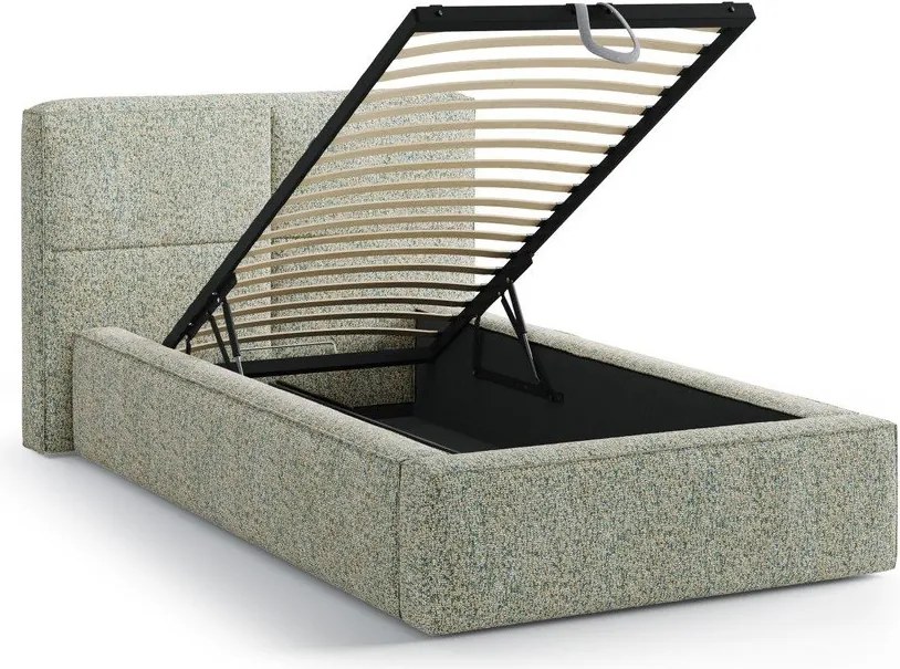 Pat verde tapițat cu spațiu de depozitare cu somieră 90x200 cm Darren – Micadoni