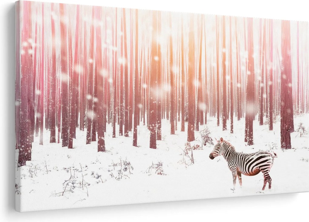 Tablou - Zebra în pădurea înzăpezită (90x60 cm)