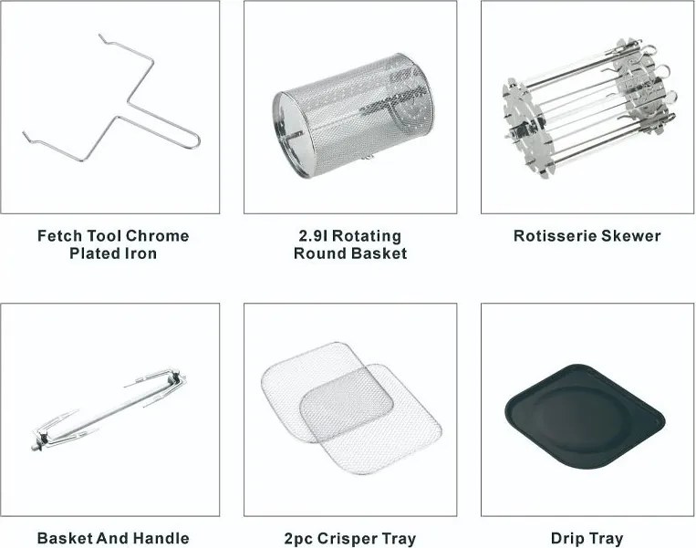 Friteuză-cuptor cu aer cald Oliver Voltz OV51980AO, 1700 W, 13 l, 10 programe, 65-200 °C, Spieți rotative și coș, Ecran tactil, Funcție de dospire, Negru