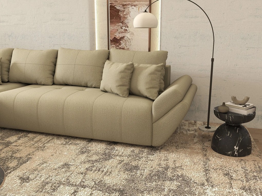 Colțar extensibil dumonde cu ladă de depozitare si sezut confortabil din spuma high-density, Berlin XL Enjoy Camel 350x185 cm